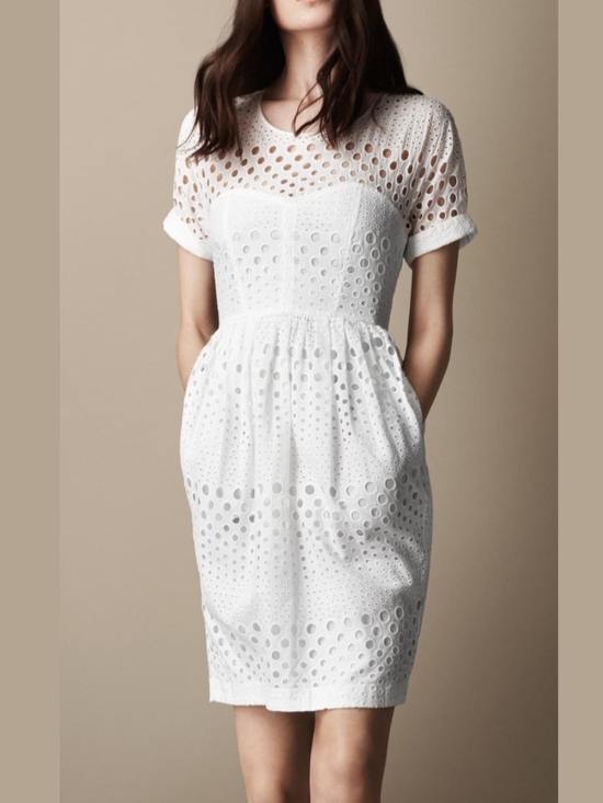Burberry Dresses & Skirts - Burberry Elegant White Eyelet Short Sleeve Dress